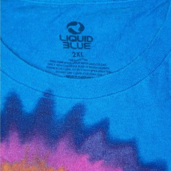 Grateful Dead Liquid Blue Tie-Dye Skeleton Roses Tee 2XL Tagless - Picture 3 of 4